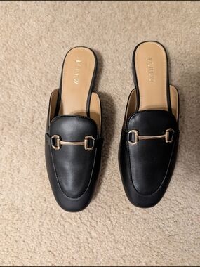 J. Crew Black Leather Backless Bit Mule